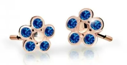 Cutie Jewellery Dětské kytičkové náušnice z růžového zlata C2744-30-X-4 modrá
