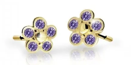 Cutie Jewellery Dětské kytičkové náušnice ze žlutého zlata C2744-30-X-1 fialová