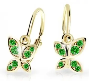 Cutie Jewellery Dětské náušnice ze žlutého zlata Motýlci C2259-10-X-1 zelená
