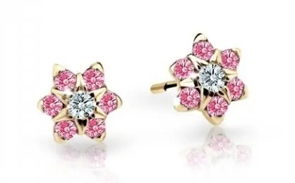 Cutie Jewellery Půvabné dětské náušnice ze žlutého zlata C2152-30-X-1 fuchsiová