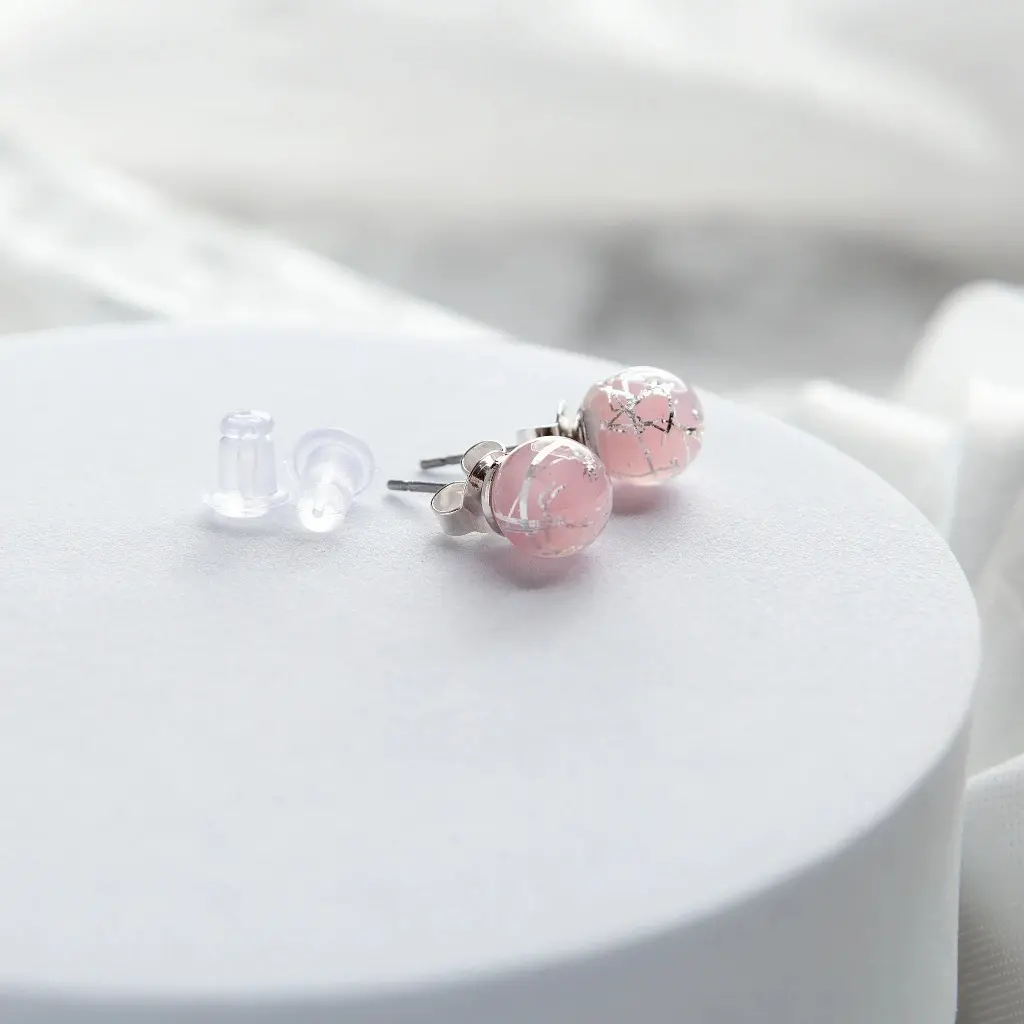 Lampglas Náušnice Soft Pink Nude s ryzím stříbrem ENM5/AG/RHO-PU