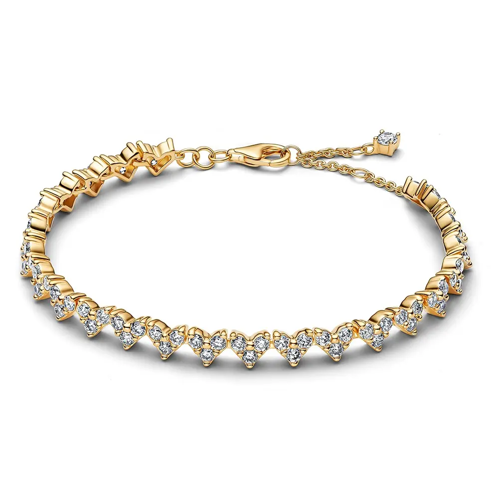 Pandora Pozlacený náramek se srdíčky Shine Timeless 560041C01 18 cm