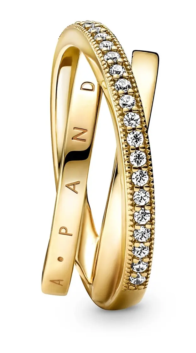 Pandora Pozlacený propletený prsten se zirkony Pavé Shine 169057C01 56 mm