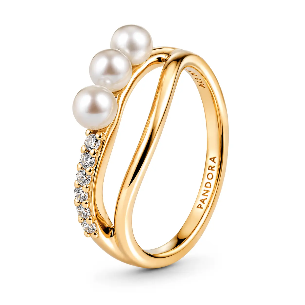 Pandora Pozlacený prsten s organickým tvarem a pravými perlami Essence Shine 163258C01 54 mm