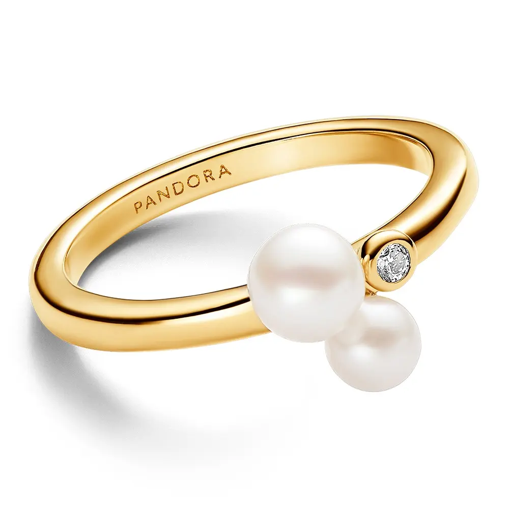 Pandora Pozlacený prsten s pravými perlami Timeless Shine 163156C01