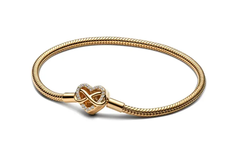 Pandora Romantický pozlacený náramek Srdce Shine Moments 563758C01 19 cm