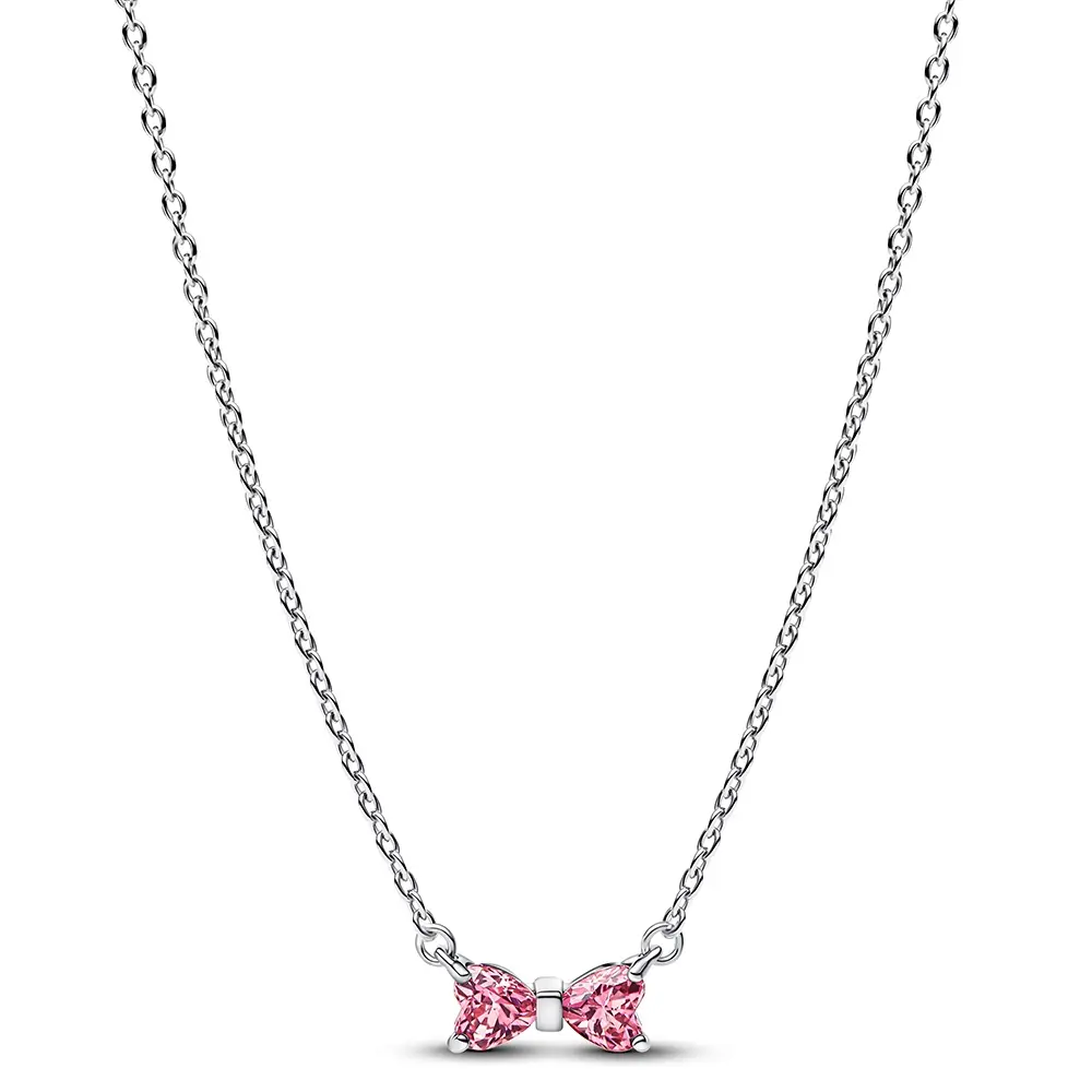 Pandora Stříbrný náhrdelník Růžová mašlička Timeless 394235C01-45