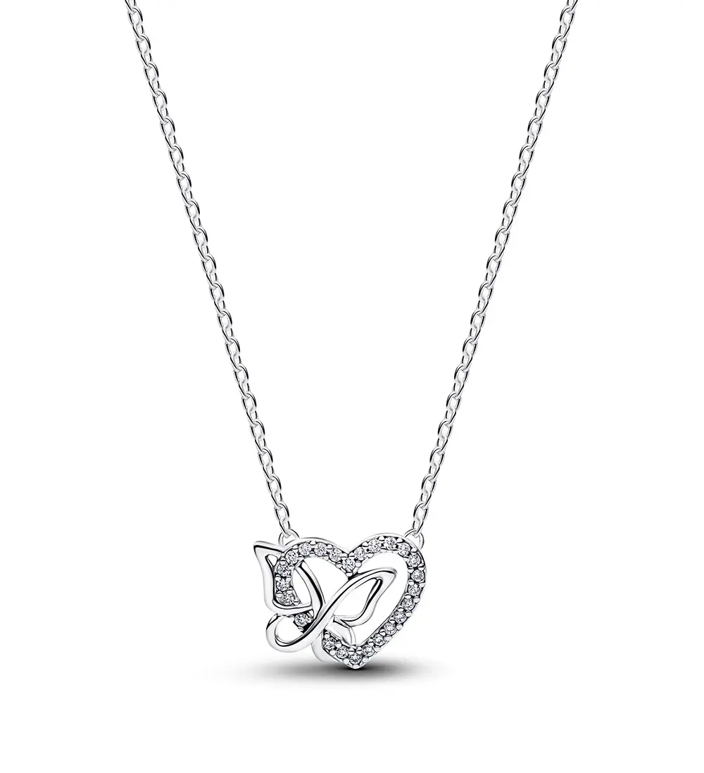 Pandora Stříbrný náhrdelník Srdce s motýlem 394477C01-45