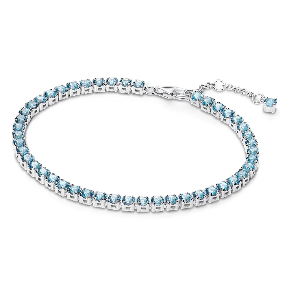 Pandora Tenisový stříbrný náramek se světle modrými zirkony Timeless 591469C03 16 cm