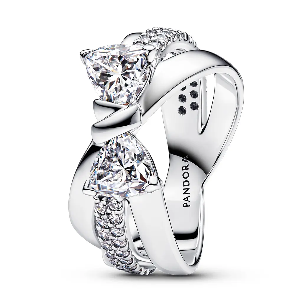 Pandora Výrazný stříbrný prsten Třpytivá mašlička Timeless 193553C01 52 mm