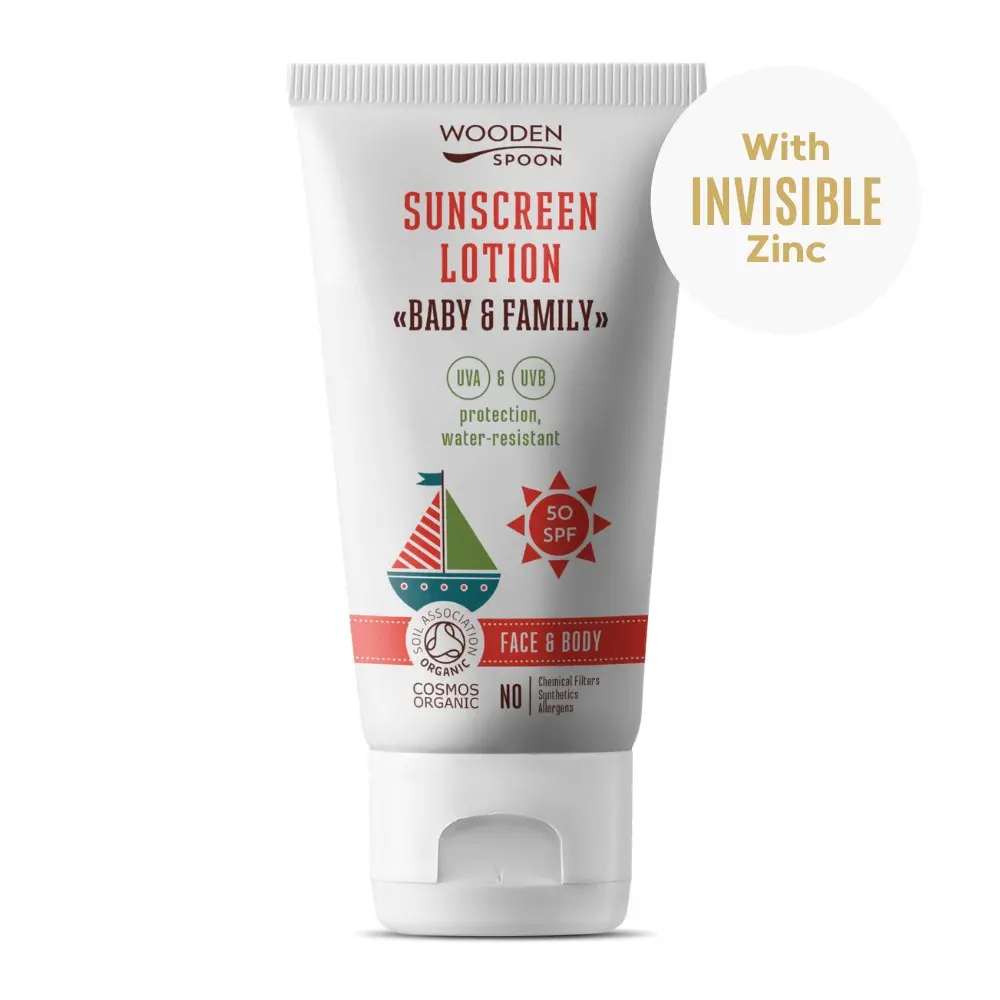 WoodenSpoon Opalovací tělové mléko Baby & Family SPF 50 150 ml