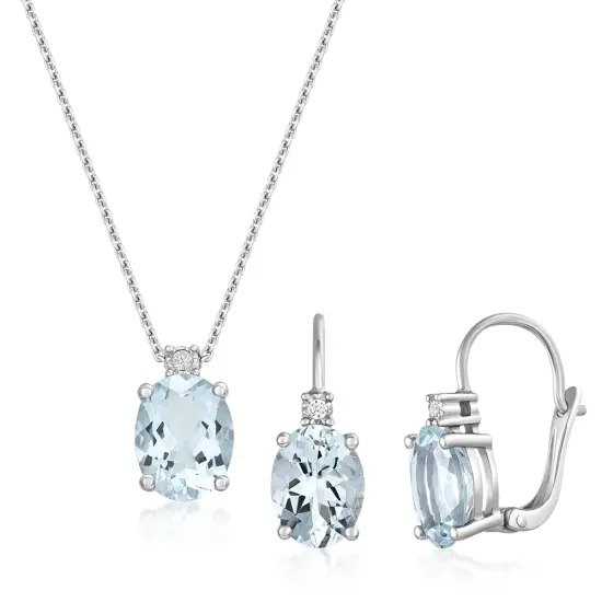 SOFIA zlatý set náhrdelník a náušnice s akvamarínem šperkový set GEMBO29496-29+GEMCS29495-28