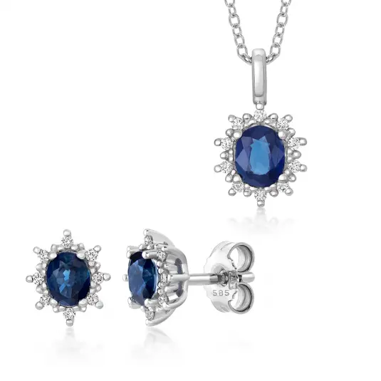 SOFIA DIAMONDS zlatý set přívěsek a náušnice se safírem a diamanty šperkový set PAK11941W+PAK11937W