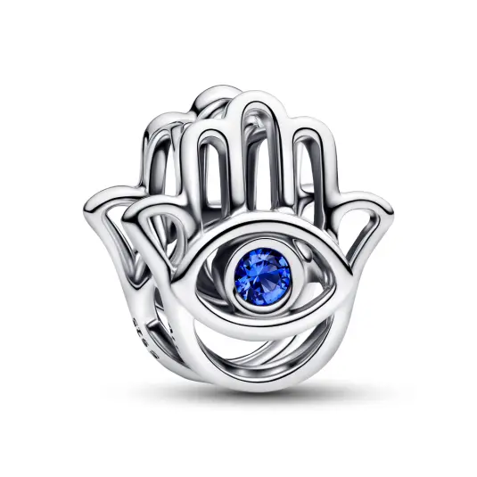 PANDORA stříbrný korálek ruka Hamsa s modrými křišťály přívěšek 794062C01