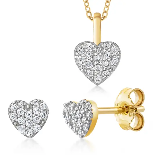 SOFIA zlatý set přívěsek a náušnice srdíčka šperkový set SJ231428.400+SJ231430.400