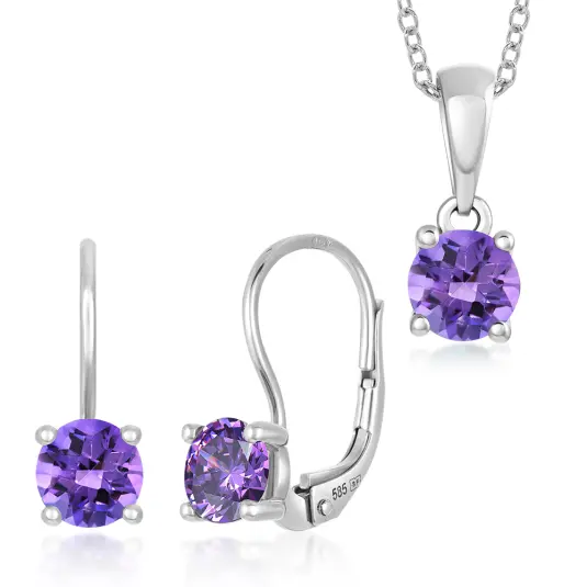 SOFIA zlatý set přívěsek a náušnice ametyst šperkový set CK32000073555+CK40001903555