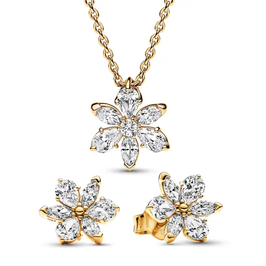PANDORA pozlacený set náhrdelník a náušnice Zářivý herbář šperkový set 362387C01-45+262633C01