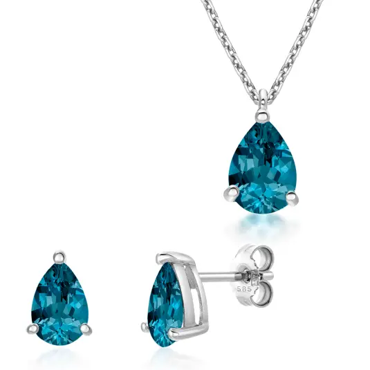 SOFIA zlatý set náhrdelník a náušnice modrý topas šperkový set GEMBO17796-48+GEMCS23680-52