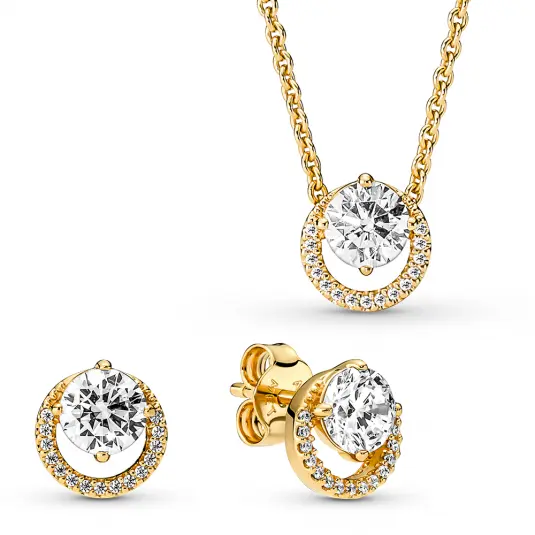 PANDORA zvýhodněný set náhrdelník a náušnice Třpytivý halo set šperkový set 261248C01+361174C01-45