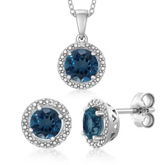 SOFIA zlatý set přívěsek a náušnice london blue topas šperkový set GEMBO27716-26+GEMPD27957-06