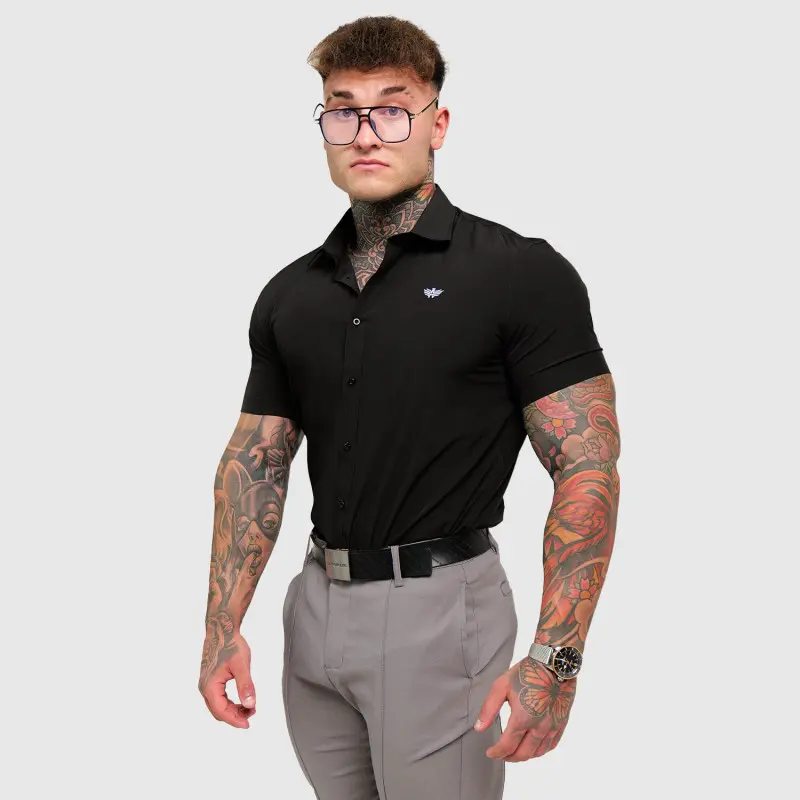 Strečová košile Iron Aesthetics Short Slim Stretch, černá