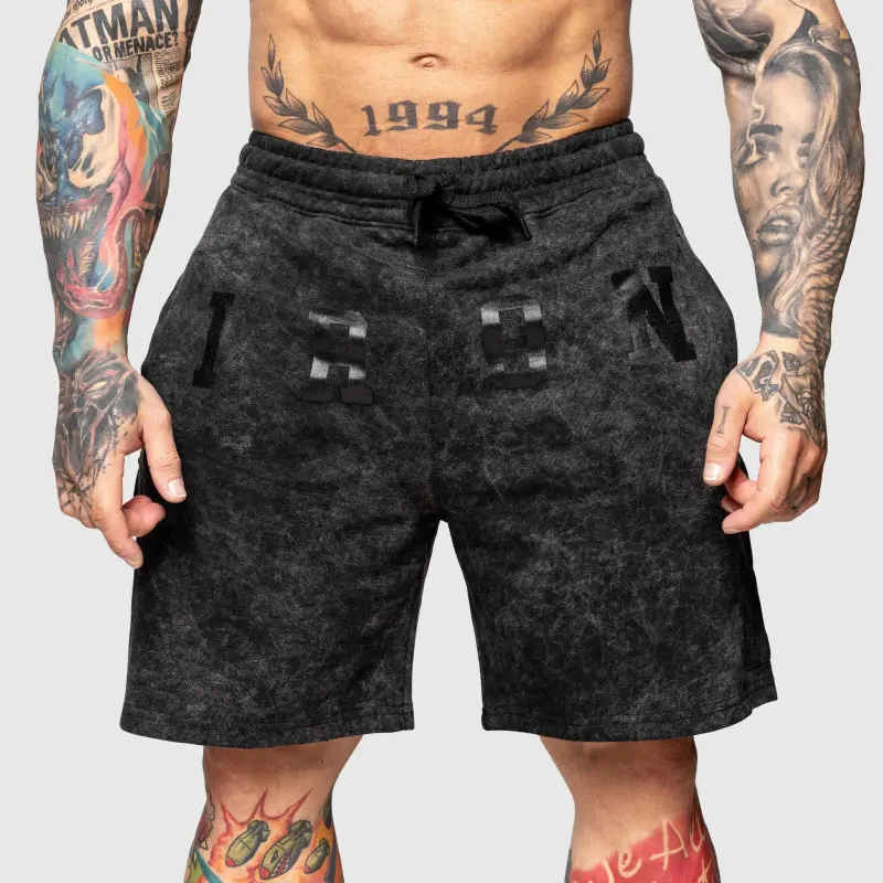 Teplákové kraťasy Iron Aesthetics College, washed black