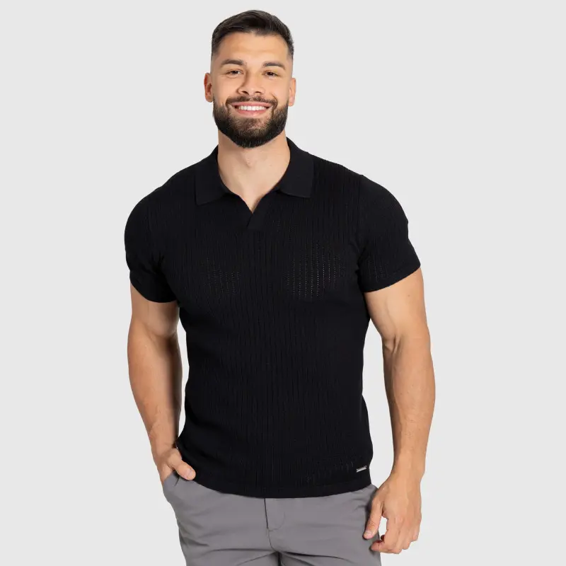 Pánské tričko Iron Aesthetics Polo Knit, černé
