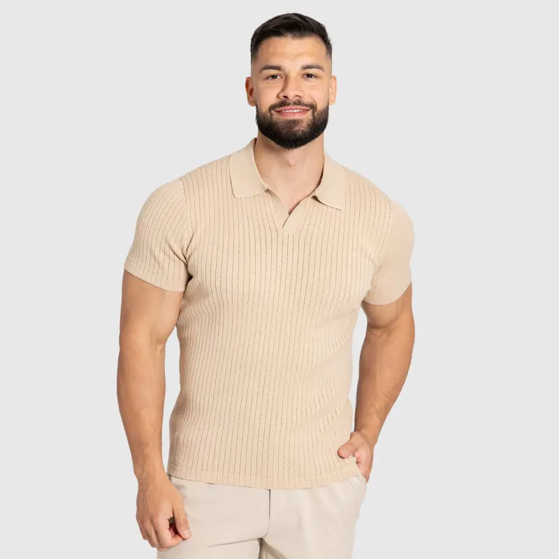 Pánské tričko Iron Aesthetics Polo Knit, béžové