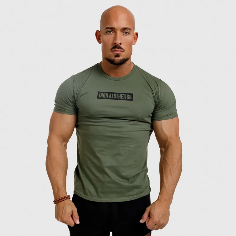 Pánské fitness tričko Iron Aesthetics Boxed, vojenská zelená