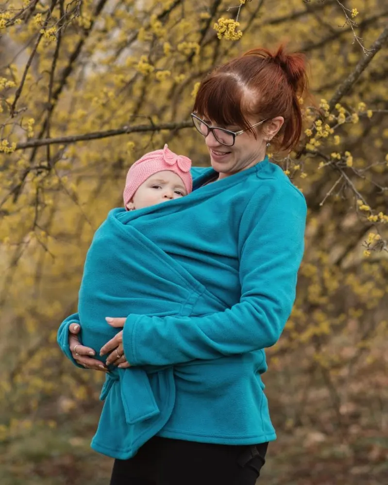 Jožánek Těhotenský a nosící zavinovací kabátek Zina, fleece – tyrkysový