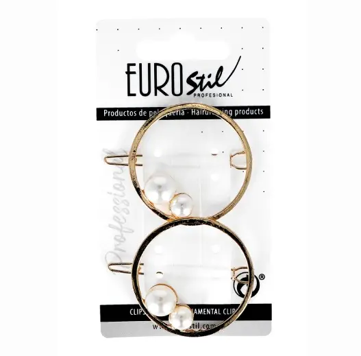 VÝPRODEJ: Eurostil 06941 Golden Metal Clips with Pearls - kovové ozdobné klipsy se zlatým povrchem a perlami, 2 ks