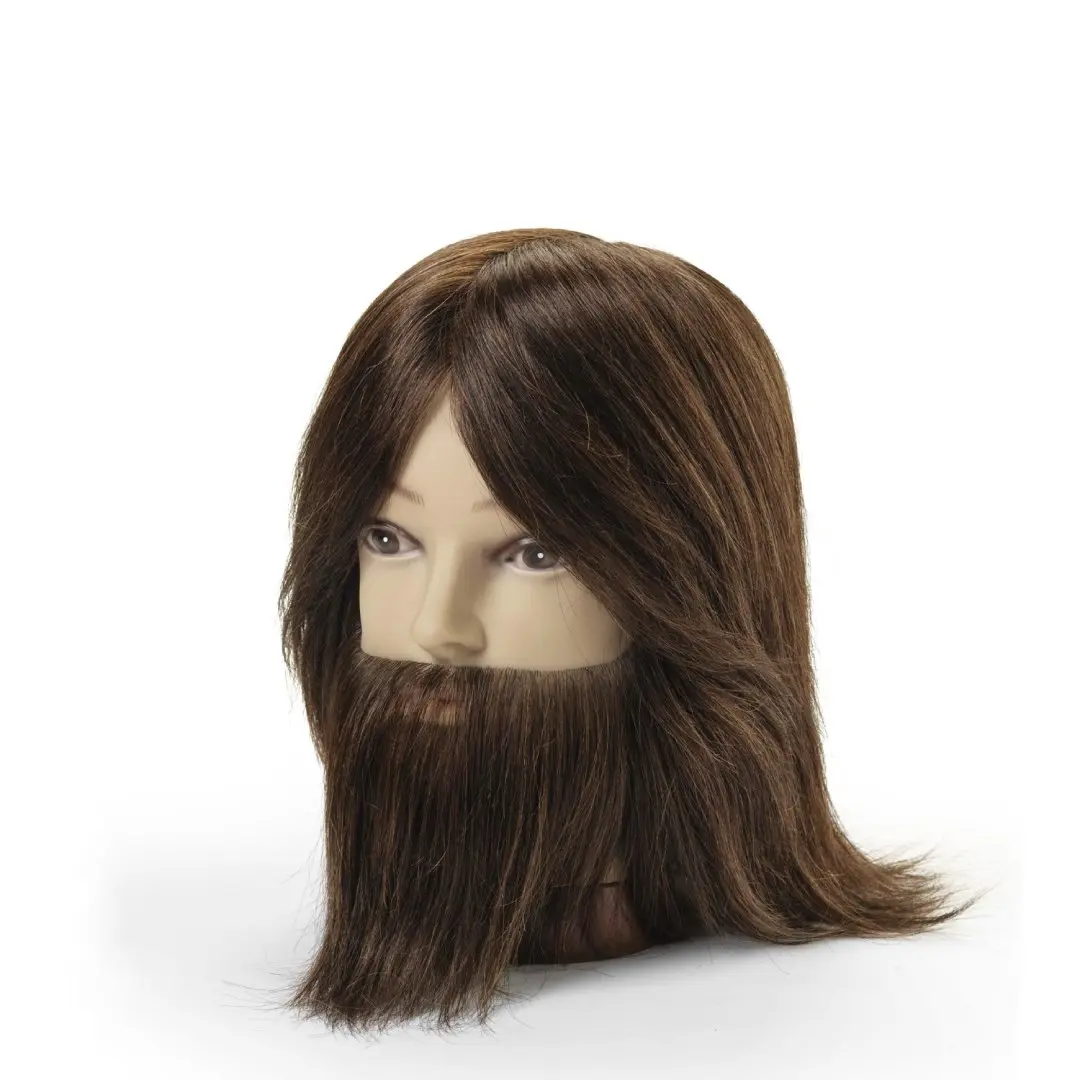 BraveHead 9856 Male w. beard dark brown - mužská cvičná hlava s bradou, 100% lidské vlasy