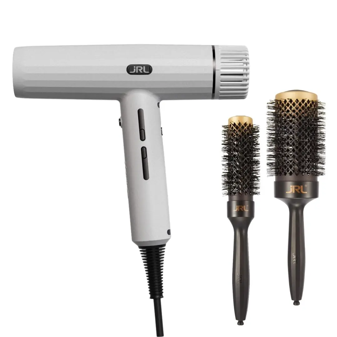 KIT: JRL USA Forte Pro Dryer WHITE - bílý profesionální barber fén na vlasy, 2150W v balení se dvěma kartáči na foukání