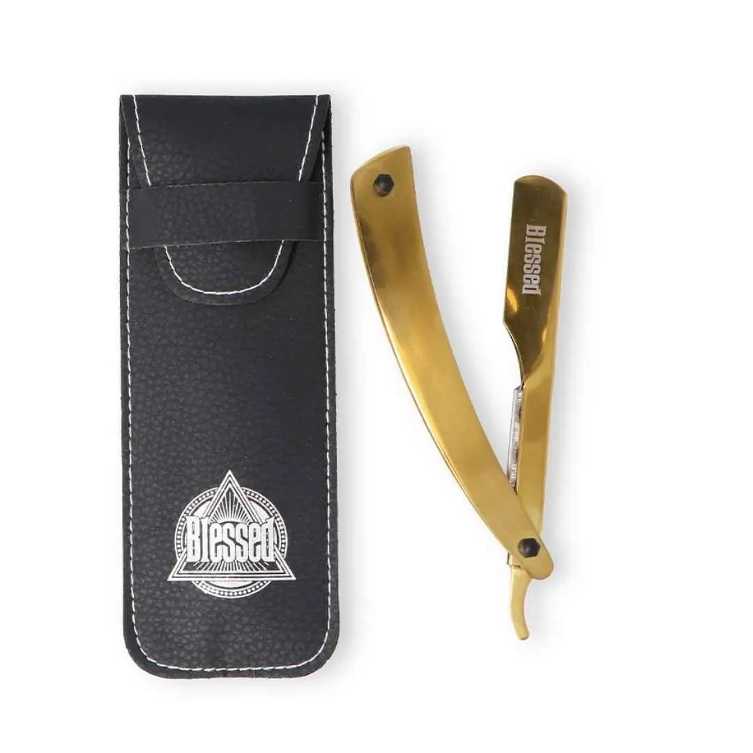 Blessed 09172/53 Golden Metal Shaving Razor - zlatá lesklá kovová břitva na vyměnitelné žiletky, poloviční čepel,