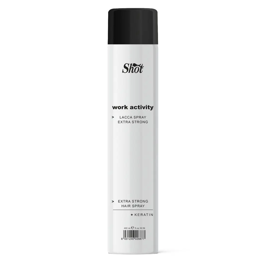 Shot Work Activity Hair Spray EXTRA STRONG + KERATIN - extra silný fixační sprej s keratinem, 490 ml