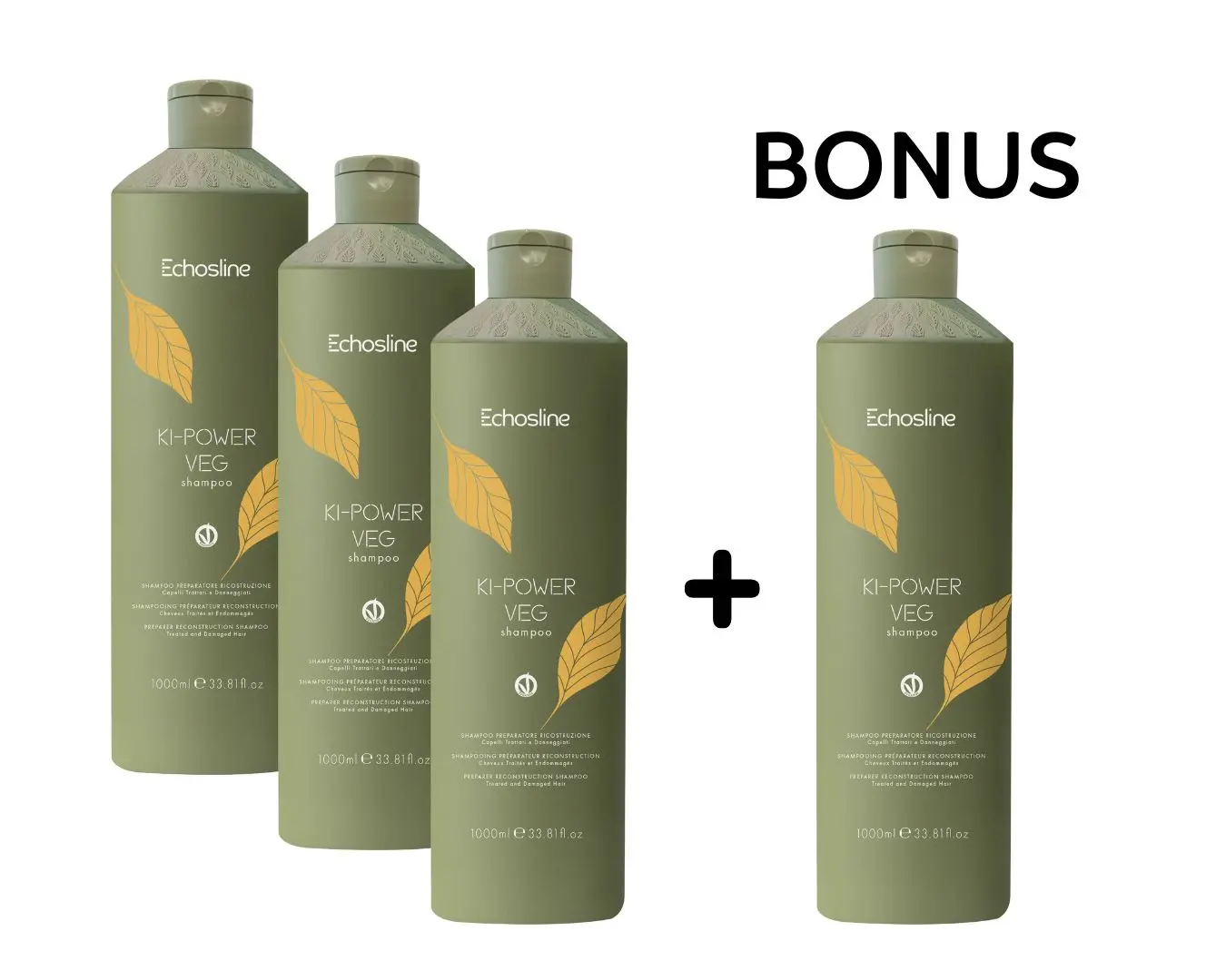 AKCE: 3+1 Echosline Ki-Power VEG - hydratační šampon pro chemicky ošetřované vlasy, 1000 ML