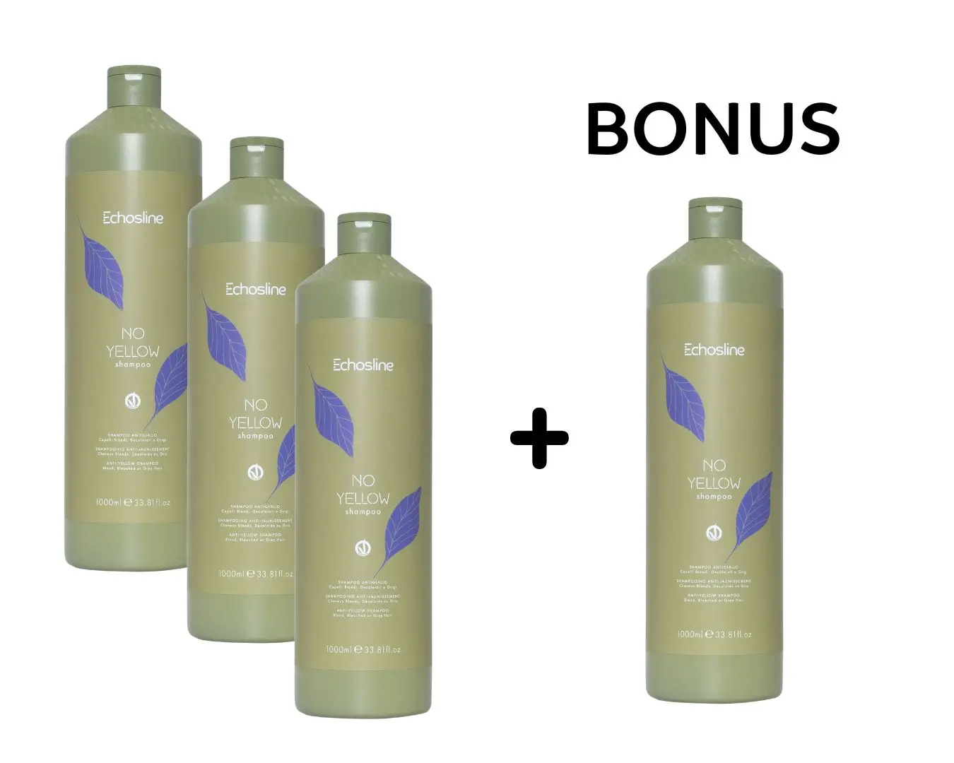 AKCE: 3+1 Echosline No Yellow Shampoo - šampon proti nežádoucím žlutým odleskům, pro odbarvené i šedivé vlasy, 1000 ml