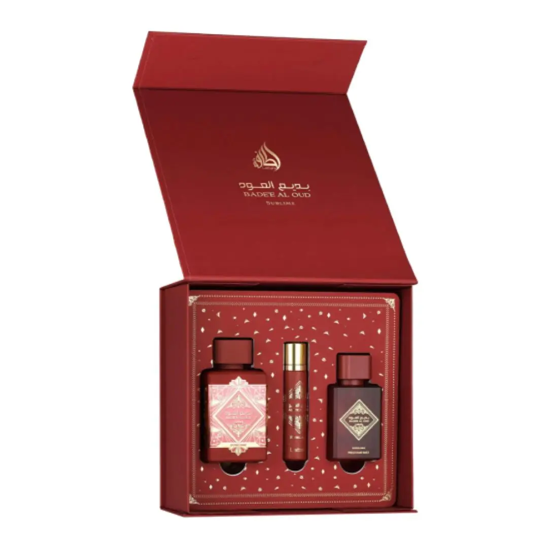 Lattafa Badee Al Oud SUBLIME GIFTSET - sada parfému 100 ml a 12 ml s 50 ml vlasovým místem
