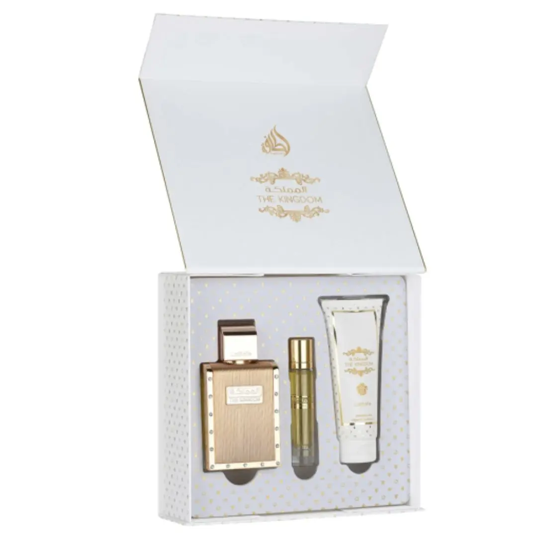 Lattafa The Kingdom MAN GIFTSET - dárková sada s parfémem 100 ml a 12 ml se sprchovým gelem 100 ml