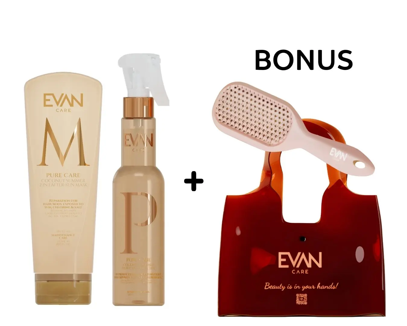AKCE: Evan Care Coconut Summer - letní linie - maska, 250 ml a Leave-In s Uv ochranou, 180 ml + plážová taška + kartáč na vlasy HoneyComb