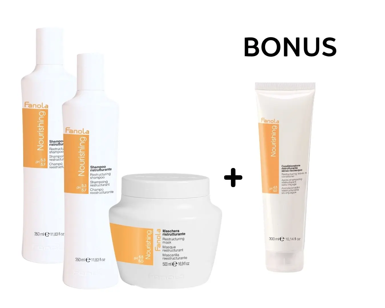 AKCE: Fanola Nourishing Clasic Line - výživa vlasů - 2x šampon 350 ml a 1x maska, 500 ml + bezoplachový kondicionér, 300 ml
