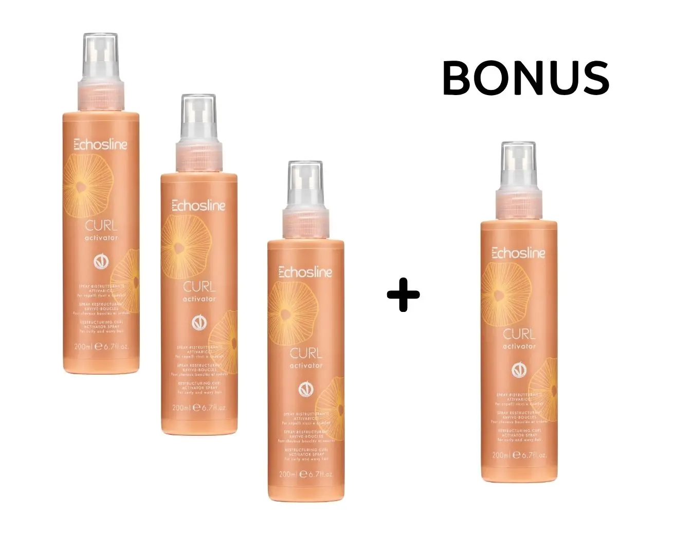 AKCE: 3+1 Echosline Curl Activator - bezoplachový obnovující sprej na vlnité/kudrnaté vlasy, 200 ml