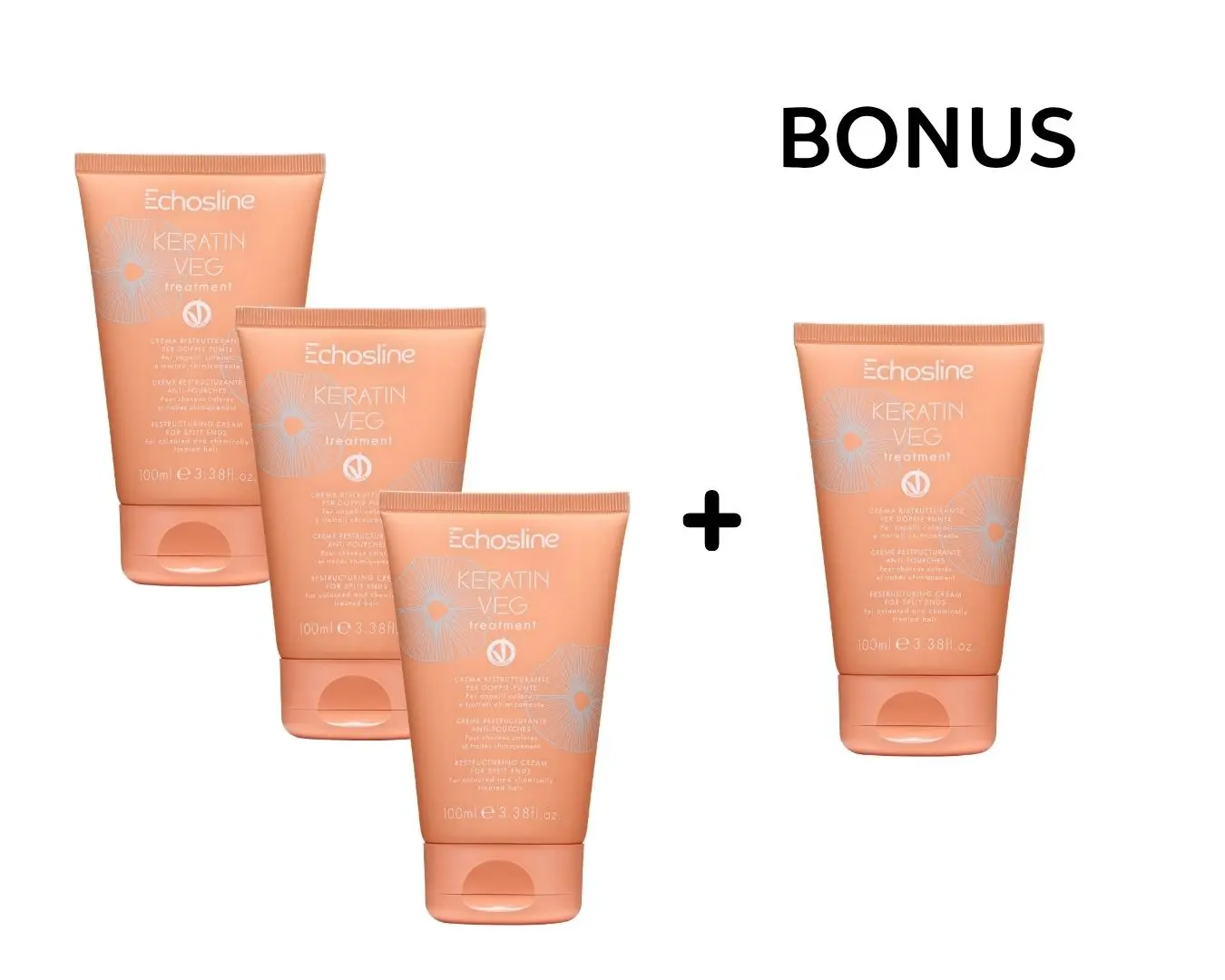 AKCE: 3+1 Echosline Keratin VEG Treatment Cream for Split Ends - rekonstrukční krém pro roztřepené konečky, 100 ml