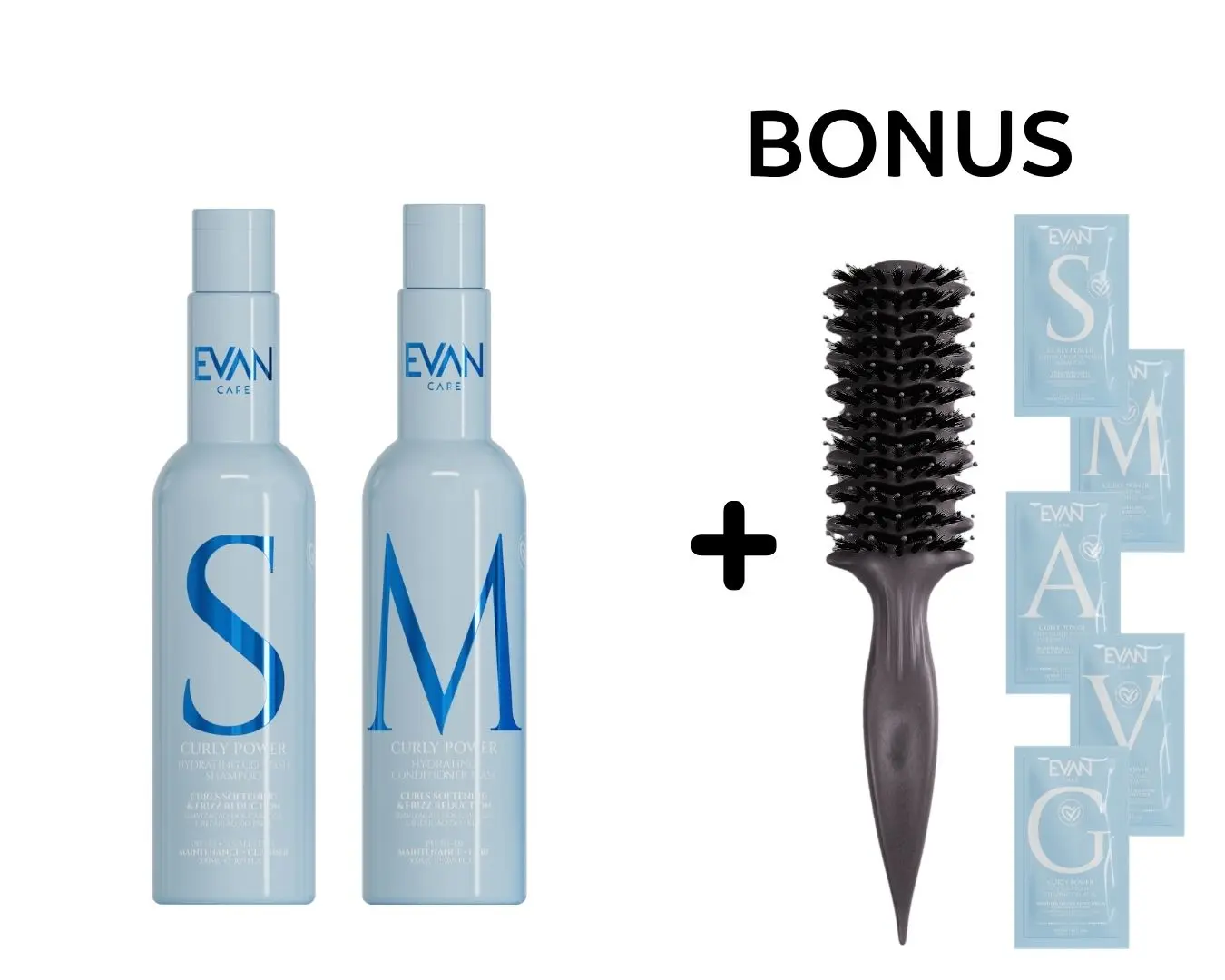 AKCE: Evan Care Curly Power - umytí - šampon a kondicionér-maska, 500 ml + kartáč na styling kadeří + vzorky