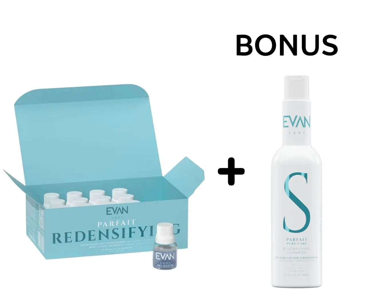 AKCE: Evan Redensifying - proti vypadávání a léčba pokožky - ampule - 12x 10 ml + šampon proti vypadávání, 500 ml