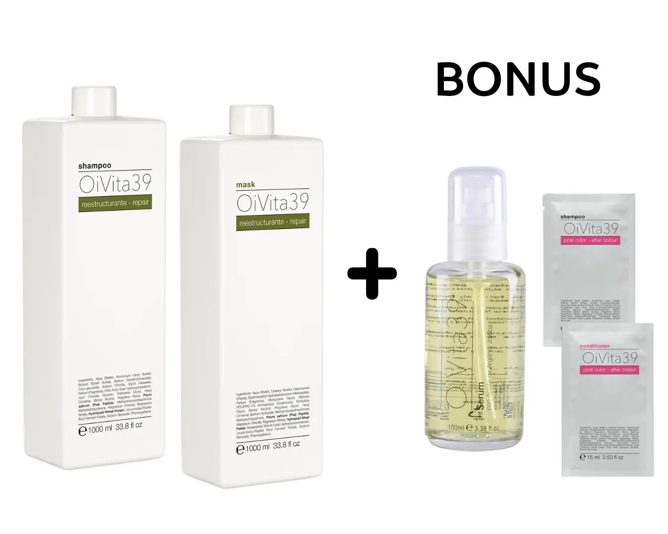 AKCE: OiVita39 Repair - regenerace pro poškozené vlasy - šampon a maska, 1000 ml + sérum, 100 ml nebo krém na konečky, 100 ml
