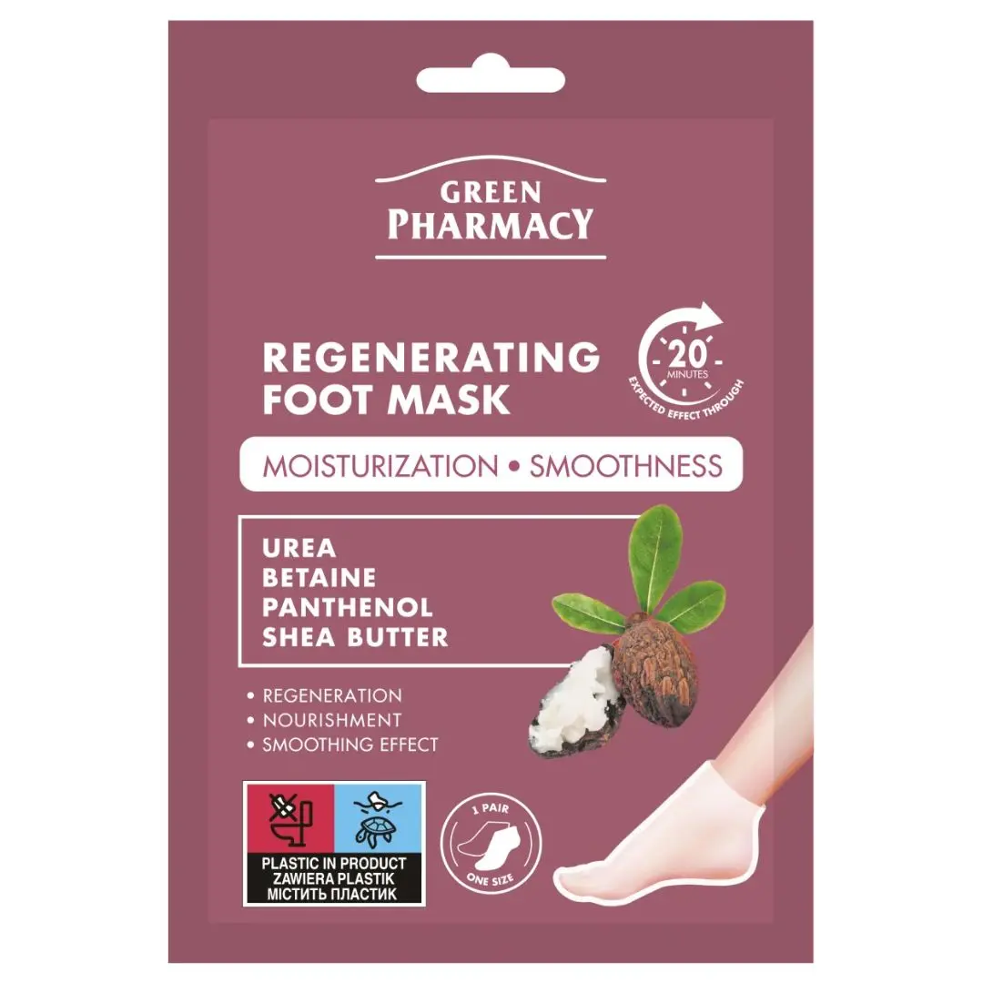 Green Pharmacy Regenerating Foot Mask - regenerační maska na nohy s ureou, betainem, pantenolem a bambuckým máslem, 2 x 13 ml ( 1 pár )