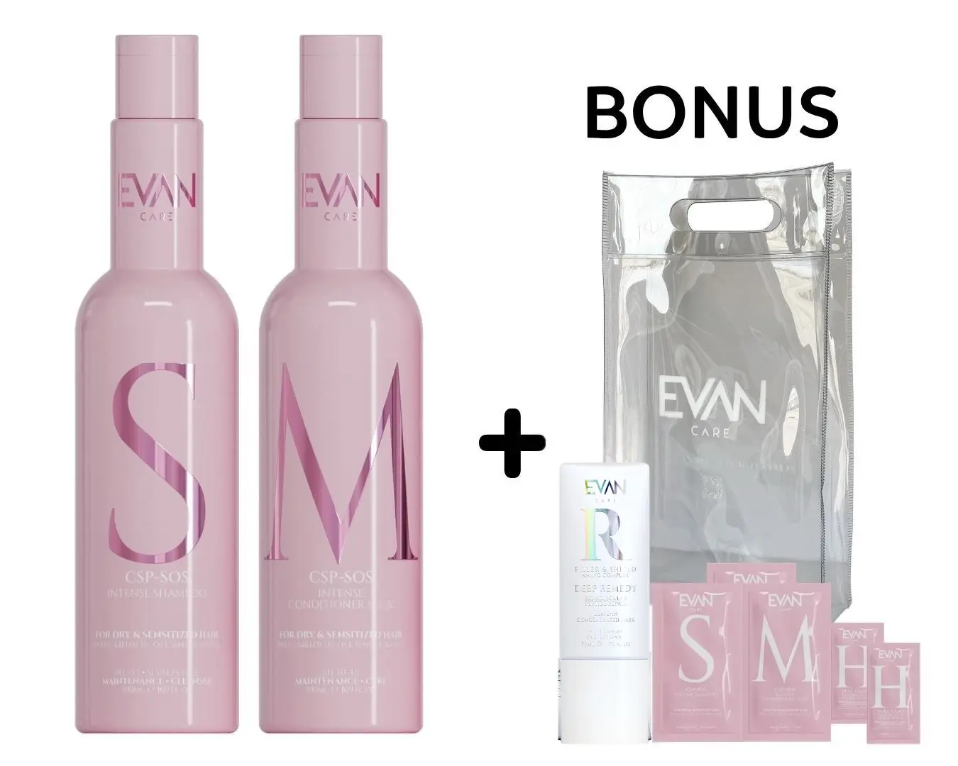 AKCE: Evan Care Intense - šampon a kondicionér-maska, 500 ml + taška + SOS maska, 50 ml + vzorky