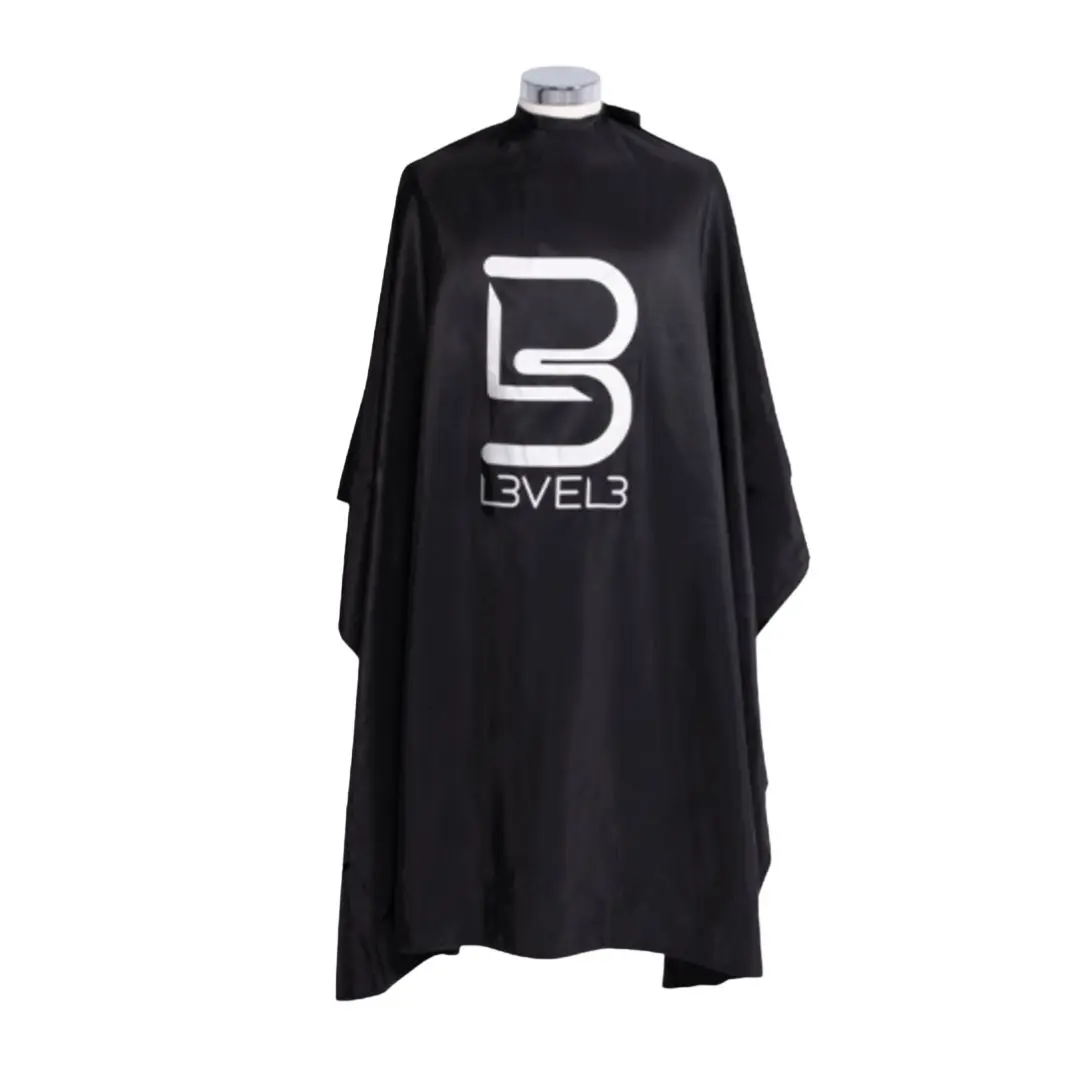 L3VEL3 Cutting Cape - pláštěnka na stříhání černá s bílým logem L3, 140 x 147 cm