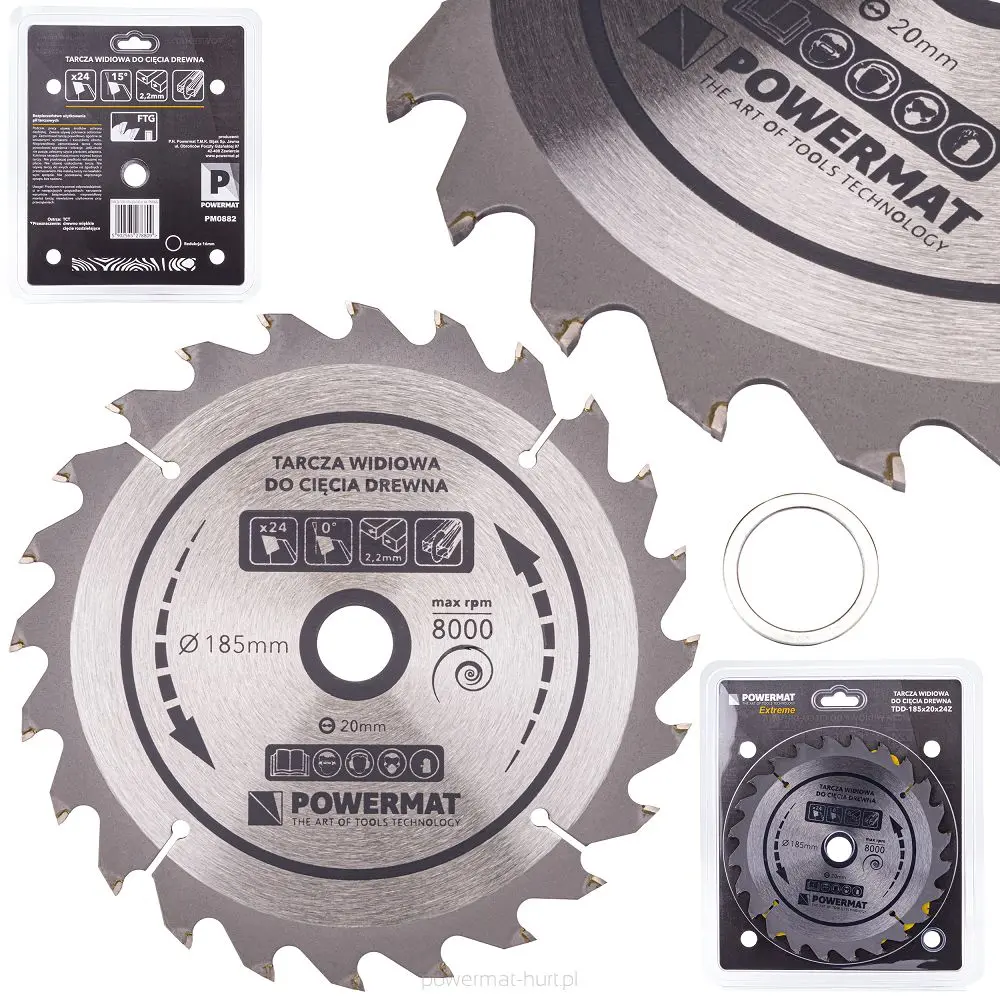 Pilový kotouč na dřevo POWERMAT TDD-185x20x24Z, 185x20mm, 24Z